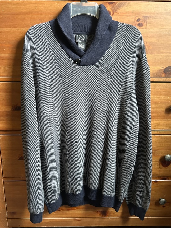 Jos. A. Bank Other - Jos. A. Bank Navy and Gray Herringbone Shawl Collar Sweater Size XL